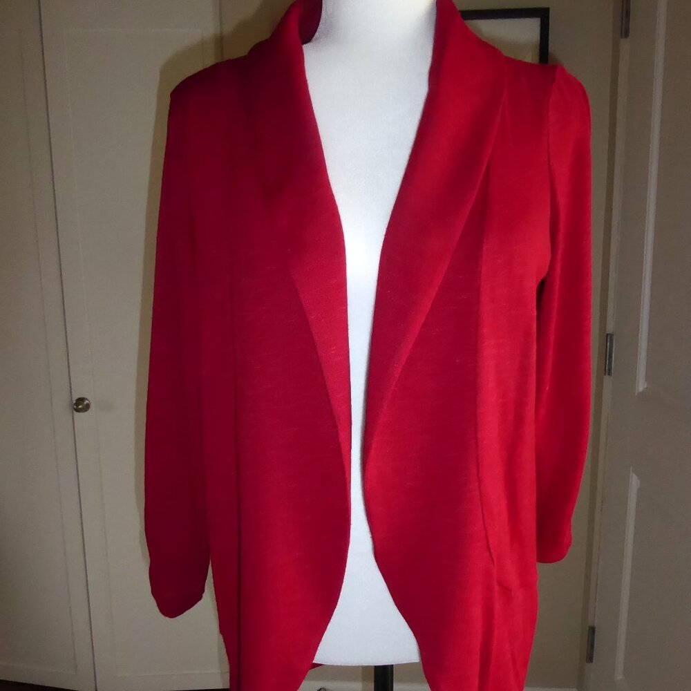 Light-weight Open Front Red Knit Cardigan/Coverup, Size M